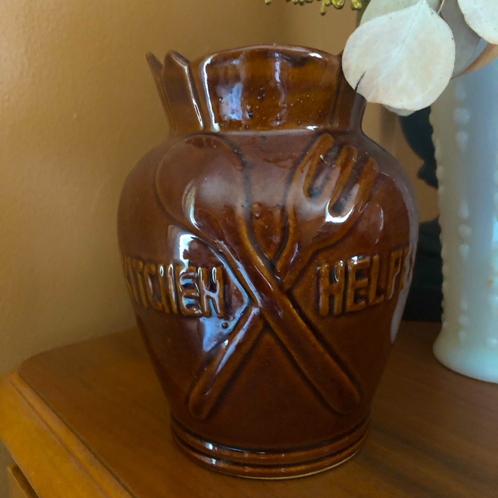 Kitchen Helper Brown Glazed Utensil Holder or Vase